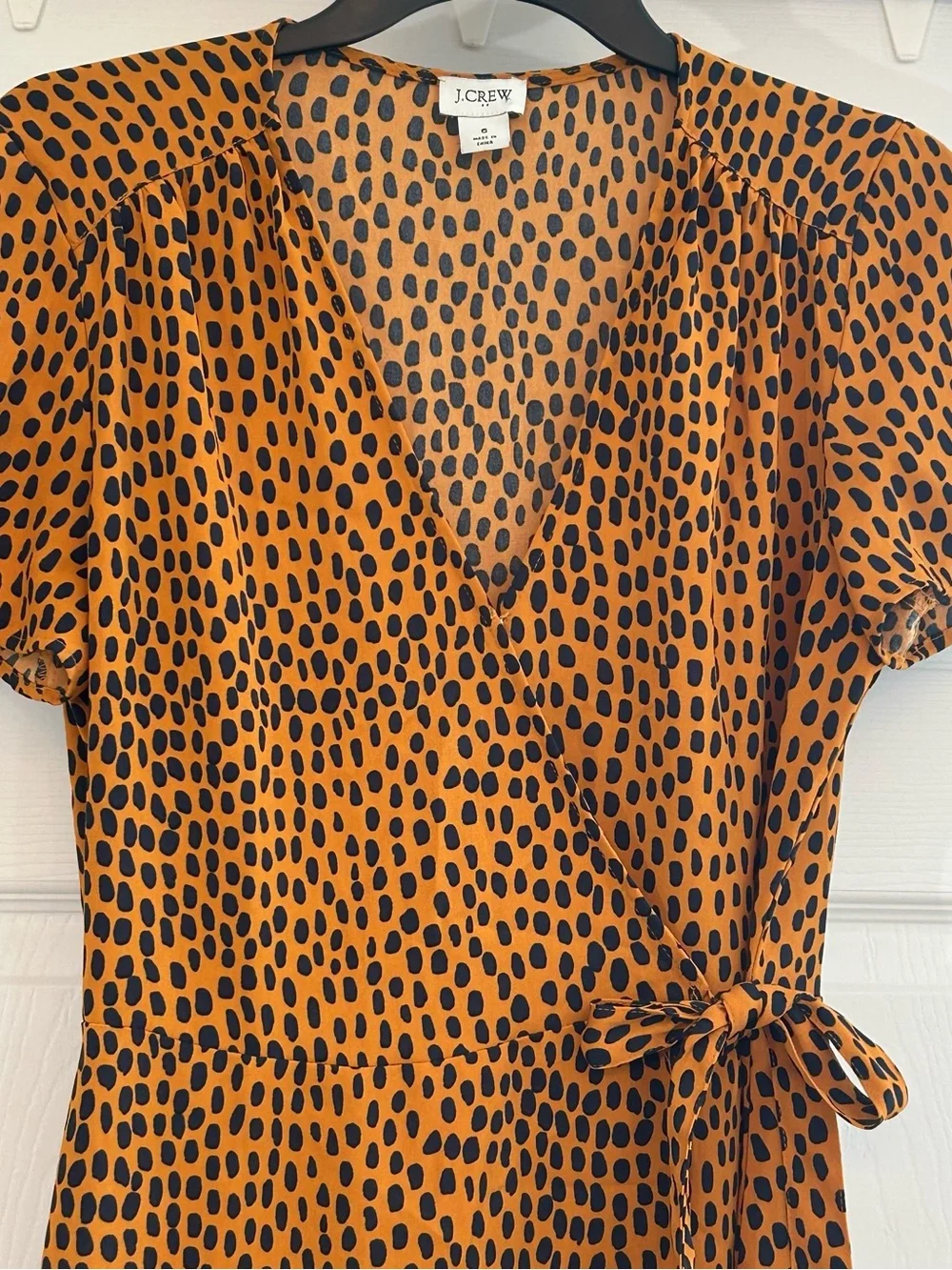 J.Crew drapey twill wrap orange & navy dress size 6